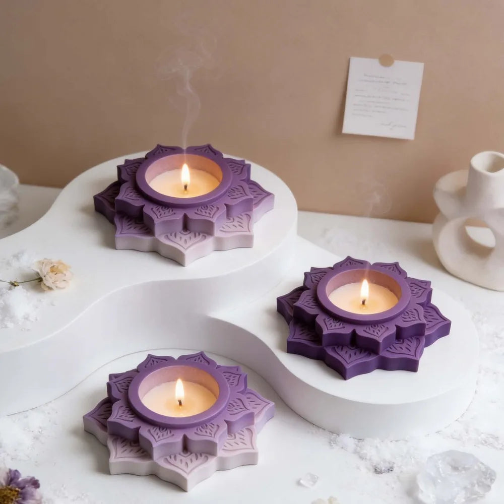 Lotus-shaped candle holder with sculptural floral detail