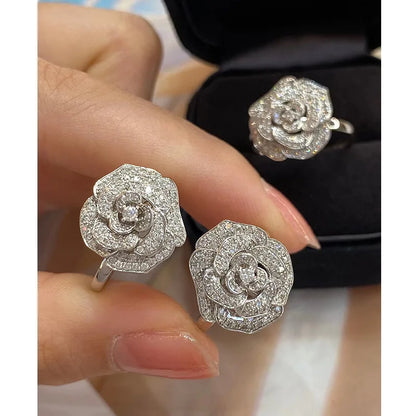 Lab-Grown Ring with Emerald-Cut Diamond Flower Core in Sterling Silver