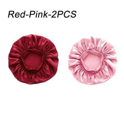 Women Satin Bonnet Wide Band Elastic Sleep Cap Hair Care Head Wrap Beauty Spa Bathing Hat Night Sleeping Cap for Curly Long Hair