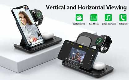 Wireless 3-In-1 Charging Stand with Fast Charge for Smartphone Smartwatch and True Wireless Earbuds
