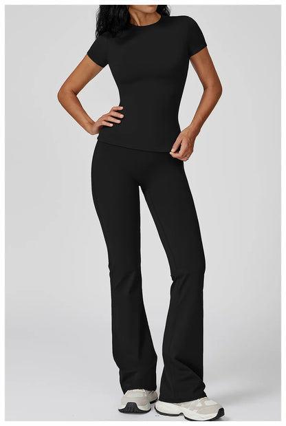 Women Yoga Set 2PCS Workout Set Sportswear Gym Clothing Fitness Long Sleeve High Waist Leggings Cycling Shorts WORKOUT REVOLUTION