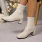 Women's Knitted Heel Boots 2025 - Yellow Beige Fashion Elastic Sock Boots with Square Heel
