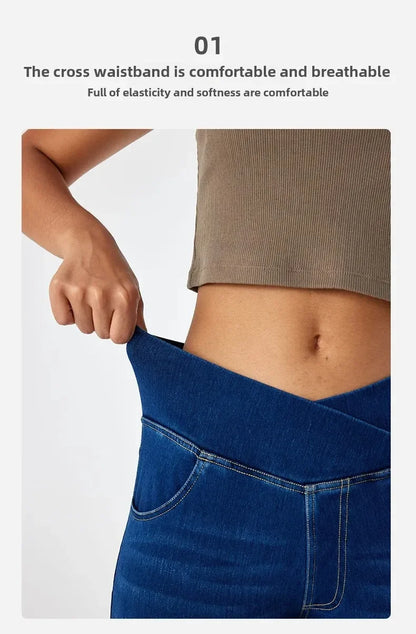Cross Waist Yoga Jeans High Waist Skinny Ankle Length With Pockets