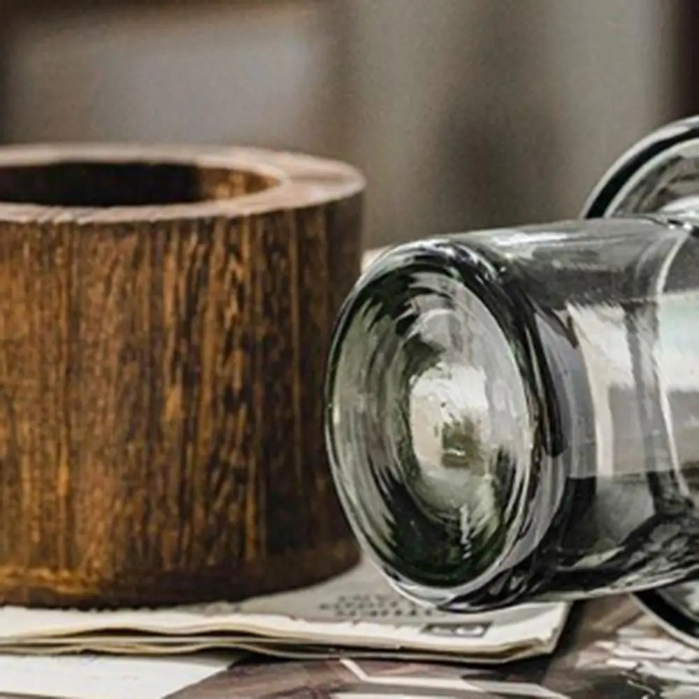 Crystal Glass Vase With Solid Wood Base In Modern Style With Slim Profile For Centerpiece Display