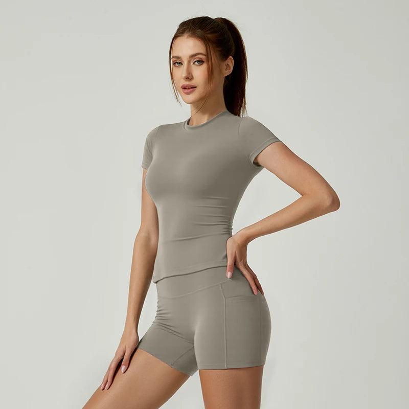 Women Yoga Set Gym Sportswear Sport Top High Waist Shorts Suit Fitness Workout Butt Lifting REVOLUTION SETS
