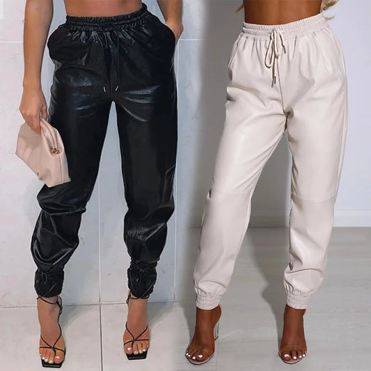 Sculpted PU Leather Pants With High Waist And Relaxed Harem Fit For Versatile Office To Evening Wear