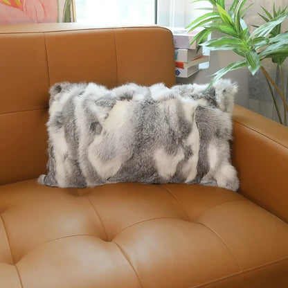 Natural Fur Patchwork Cushion Cover for Sofa, Genuine Rabbit Fur Cushion Cover, Home Decoration