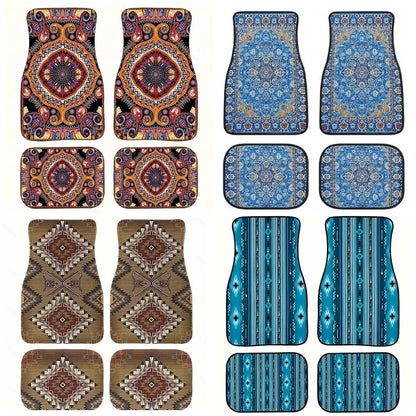 4Pcs Bohemian Car Floor Mats Rubber Back Heavy Duty Persian Carpet Dirty Resistant Car Decoration Car Floor Protector Rugs