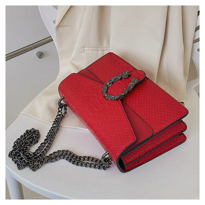 Retro Crossbody Bag with Snake Pattern Square Silhouette for Women