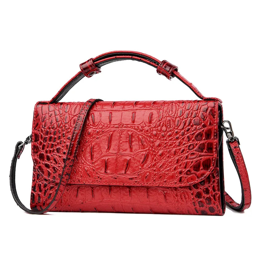 Women's crocodile-embossed crossbody bag with top handle