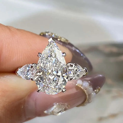 Pear-Cut Moissanite Ring in 18K Gold Plated Sterling Silver with Prong