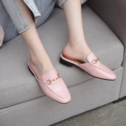 Breathable Mules Genuine Leather Upper for Summer Daily Wear Cushioned