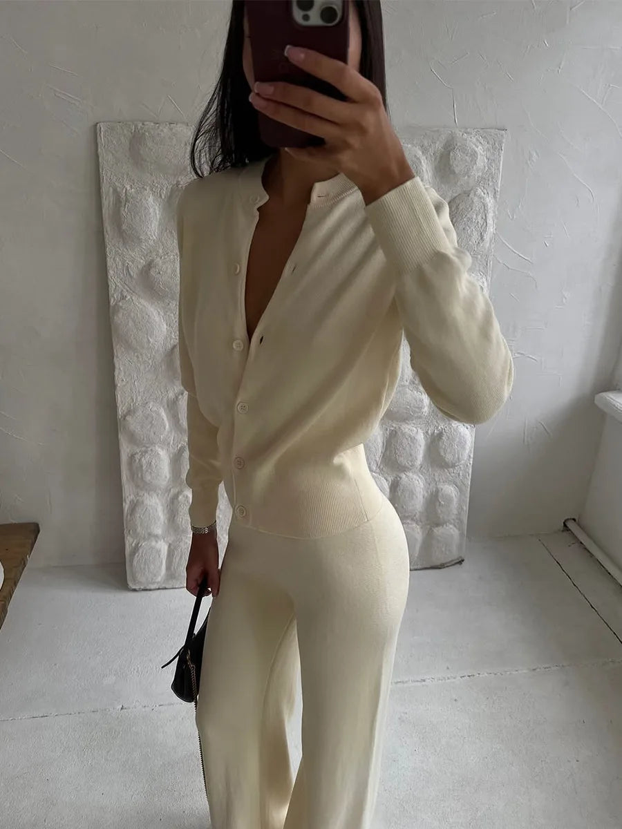 Women’s Knit Cardigan And Pants Set Slim Fit Long Sleeve Winter