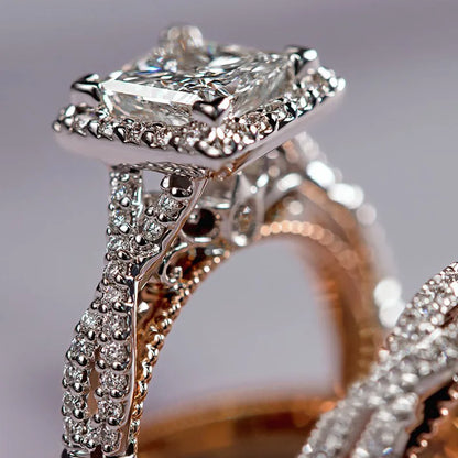 Rose Gold Zircon Ring Set for Engagement and Wedding Celebrations