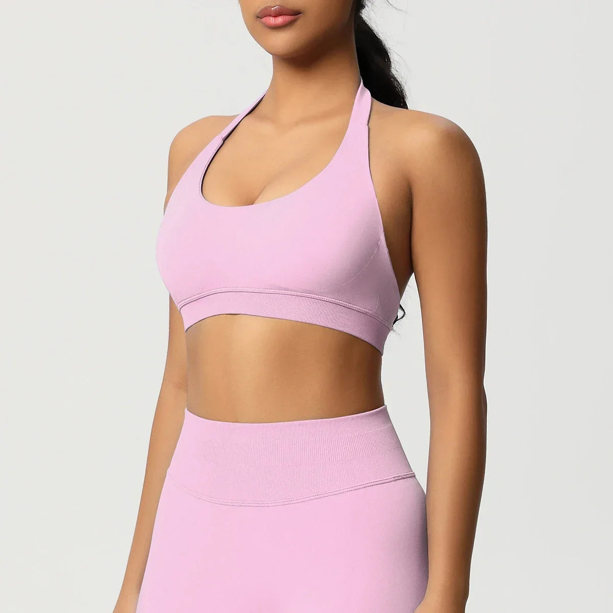 Women’s Seamless Halter Backless Push-Up Sports Bra Cotton-Poly For Gym Running