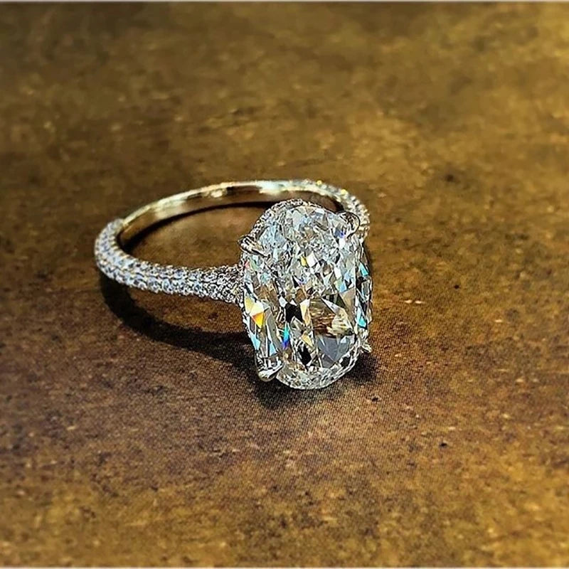 Oval Ring Sterling Silver Lab Diamond Center With Zircon Accents
