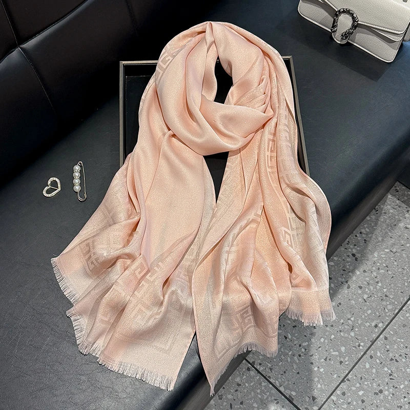 Women's Elegant Silky Scarf Shawl with Tatting Weave Detail