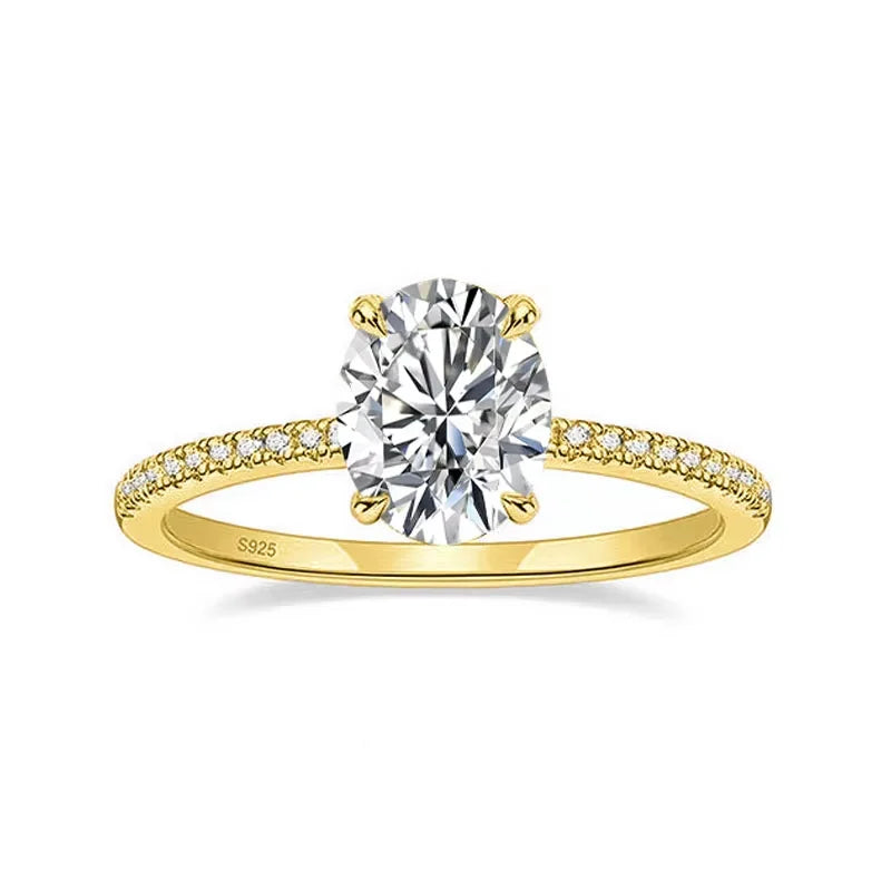 Oval Moissanite Ring with White Gold Plated Sterling Silver Band
