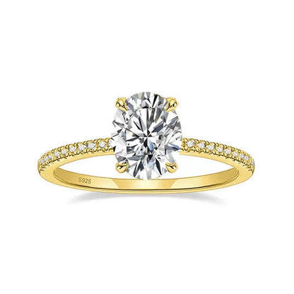 Oval Moissanite Ring with White Gold Plated Sterling Silver Band
