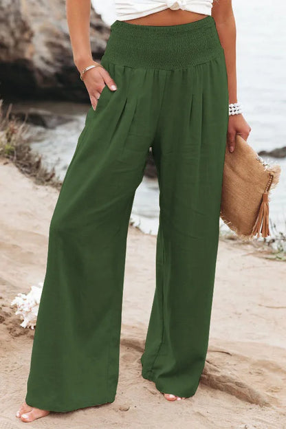 Women's Nylon-Cotton Blend Pants With Drawstring Wide-Leg And Mid Rise Breathable