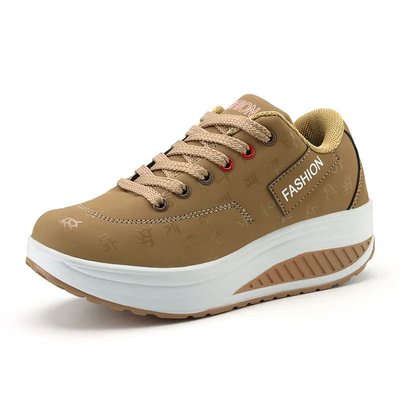 Women's lace-up wedge platform sneakers with rocker sole