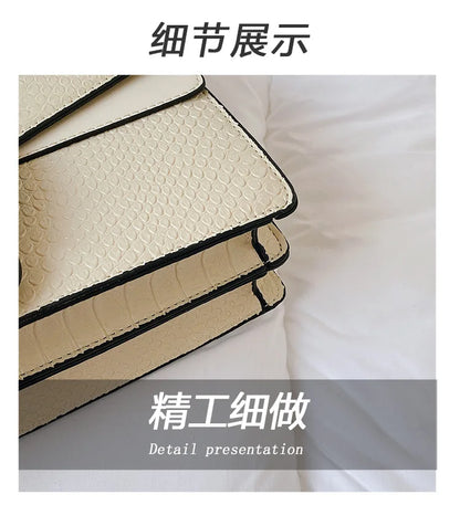 Retro Crossbody Bag with Snake Pattern Square Silhouette for Women