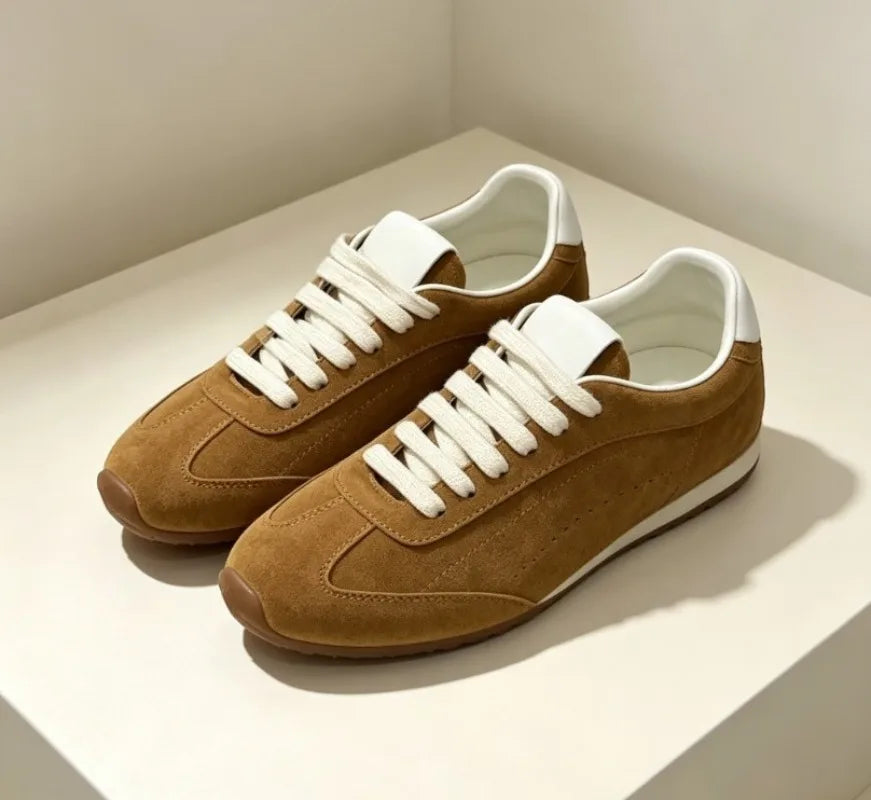 Unisex suede-look retro runner sneakers with gum sole