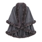 Double Layer Faux Fur Trim Womens Knitted Poncho Shawl Warm Cape Multiple Colors Ideal for Fall and Winter Daily and Formal Wear