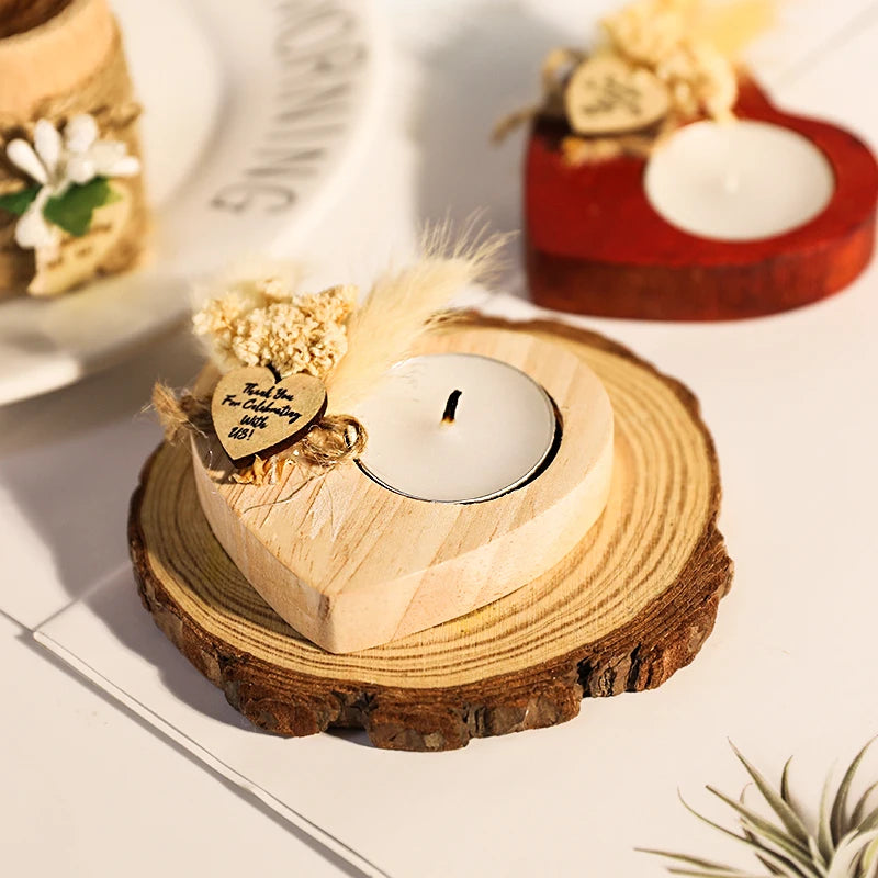 Heart Shaped Wooden Candle Holder Wedding Table Centerpiece