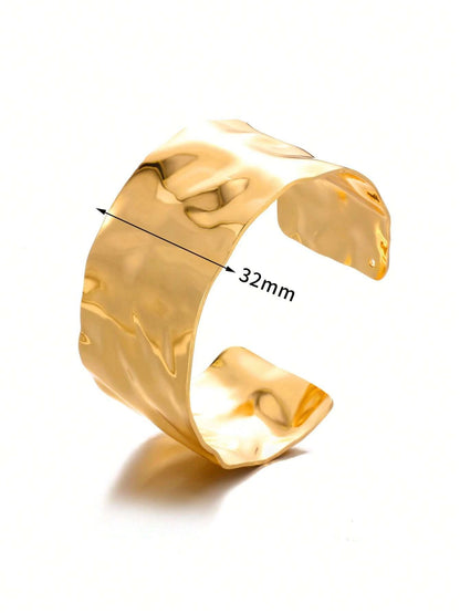Adjustable Cuff Bracelet Textured Surface Gold Tone for Men and Women Everyday Wear