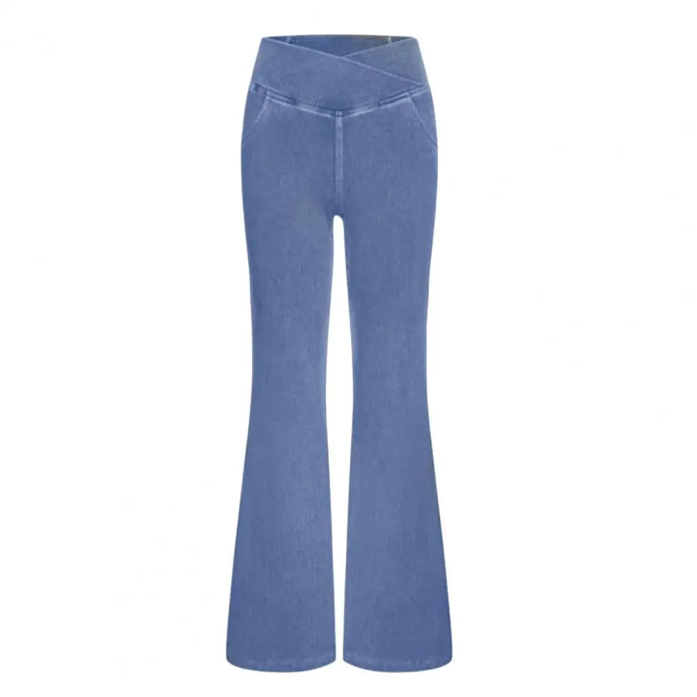 High-Waist Flared Jeans With Elastic Waist And Handy Pockets For Women