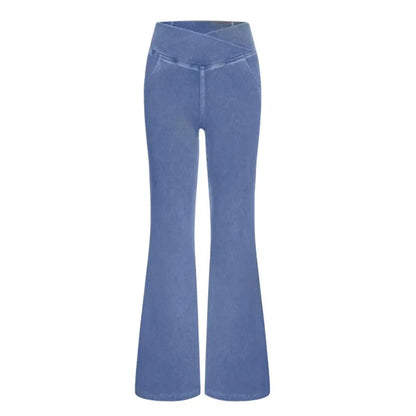 High-Waist Flared Jeans With Elastic Waist And Handy Pockets For Women