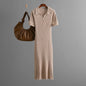 Polo-Neck Dress Knee-Length Office to Casual Wear Breathable