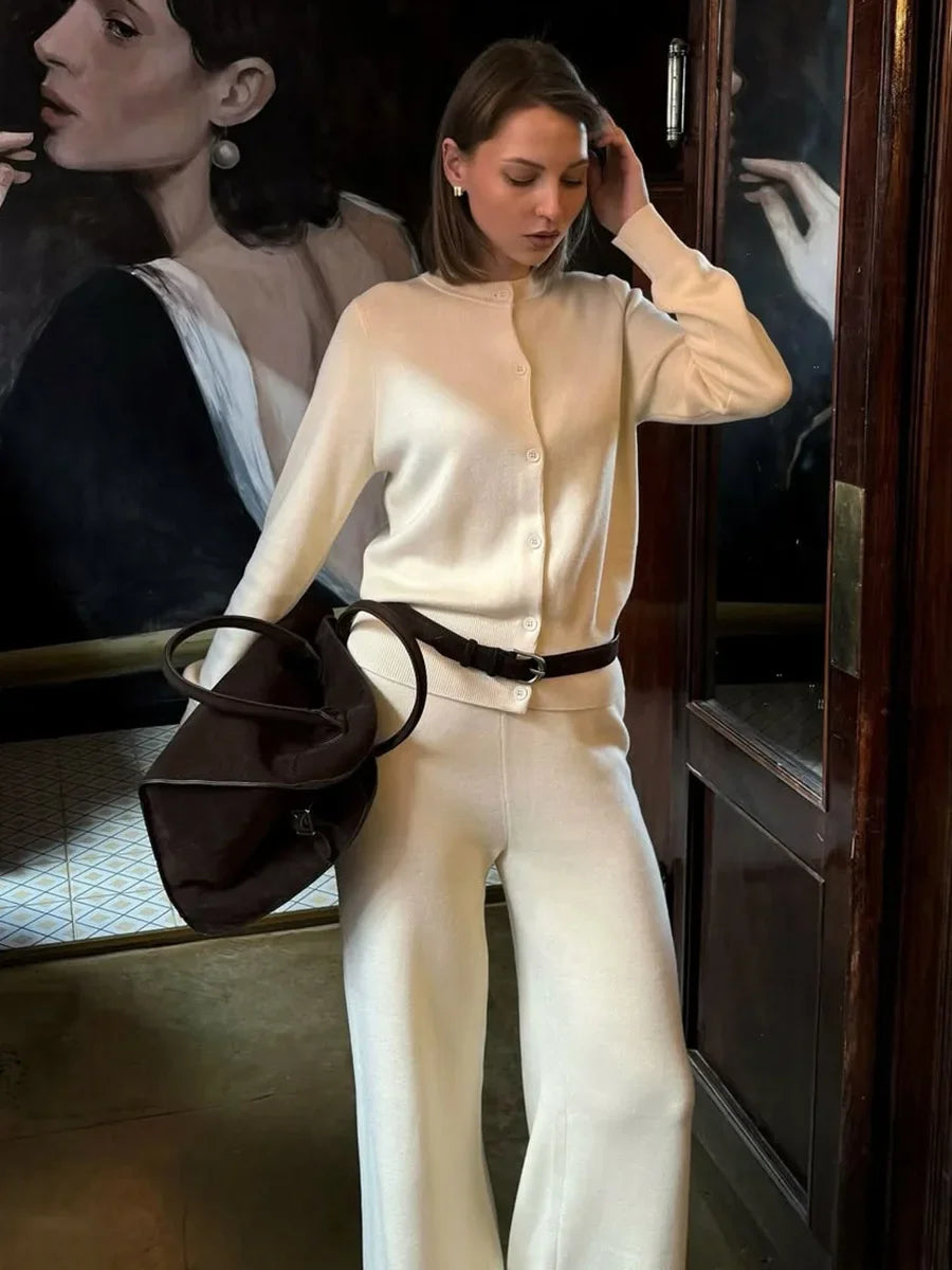 Women’s Knit Cardigan And Pants Set Slim Fit Long Sleeve Winter