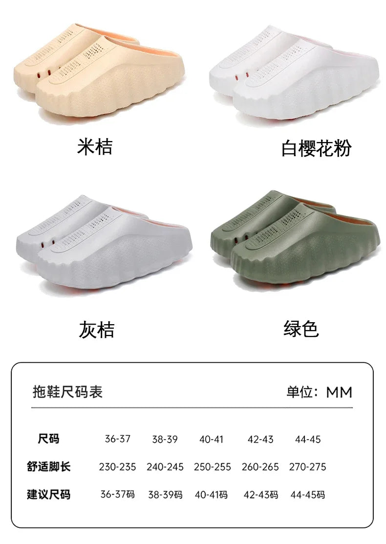Beige, white, gray, and green platform sandals with perforated slip-on design for daily wear and cushioned support.