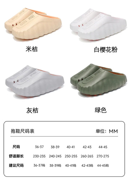 Beige, white, gray, and green platform sandals with perforated slip-on design for daily wear and cushioned support.