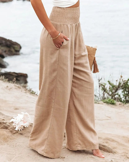 Women's Nylon-Cotton Blend Pants With Drawstring Wide-Leg And Mid Rise Breathable