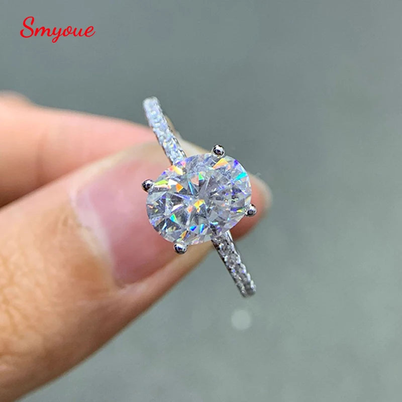 Oval Ring with Moissanite Diamond Like Sparkle in Sterling Silver