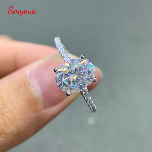 Oval Ring with Moissanite Diamond Like Sparkle in Sterling Silver