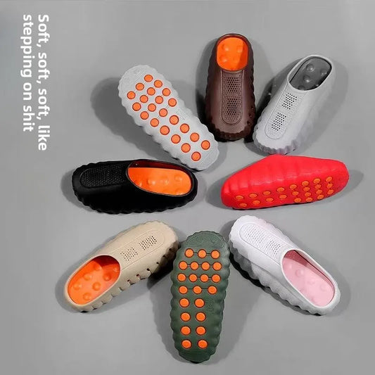 Multi-colored EVA sandals with cushioned massage soles, featuring a slip-on design for indoor or outdoor wear.