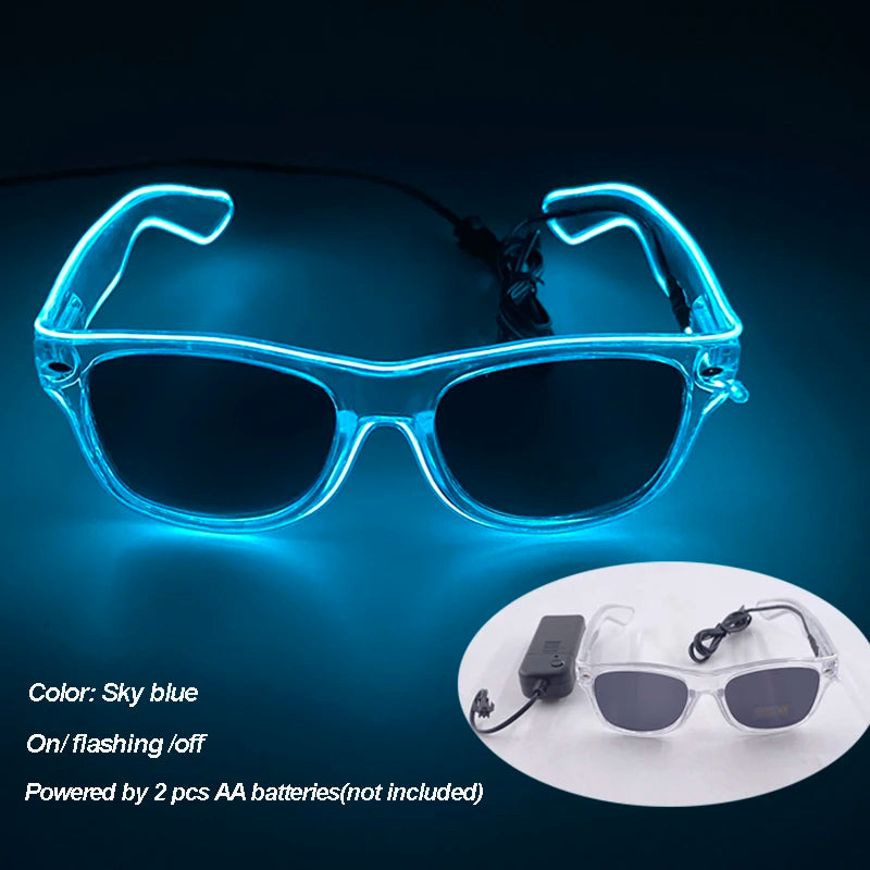 LED festival glasses with glowing wire illumination and crystal beads