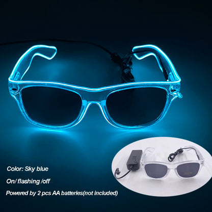 LED festival glasses with glowing wire illumination and crystal beads