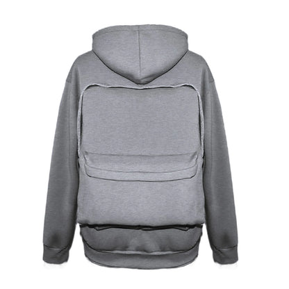 Street Style Backpack Hoodies Men Loose Zip Hooded Sweatshirt Attached Bags and Pockets Y2K Style Integrated School Bag Hoodie