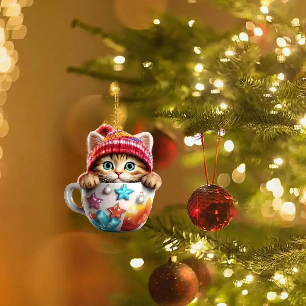 Christmas Tree Cat Pendant - Acrylic Fun Christmas Decorations Party Supplies