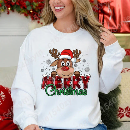 Women’s Christmas Reindeer Sweatshirt Loose Fit Polyester Cotton