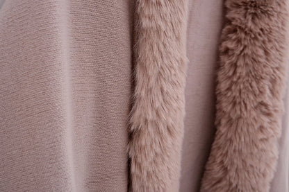 Double Layer Faux Fur Trim Womens Knitted Poncho Shawl Warm Cape Multiple Colors Ideal for Fall and Winter Daily and Formal Wear