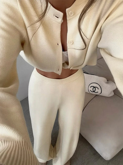 Women’s Knit Cardigan And Pants Set Slim Fit Long Sleeve Winter