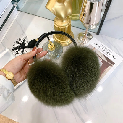 Winter Women Warm Real Fox Fur Earmuffs Girl's Earlap Ultra Large Ladies Plush Earmuff Luxury Ladies Fox Fur Earmuffs