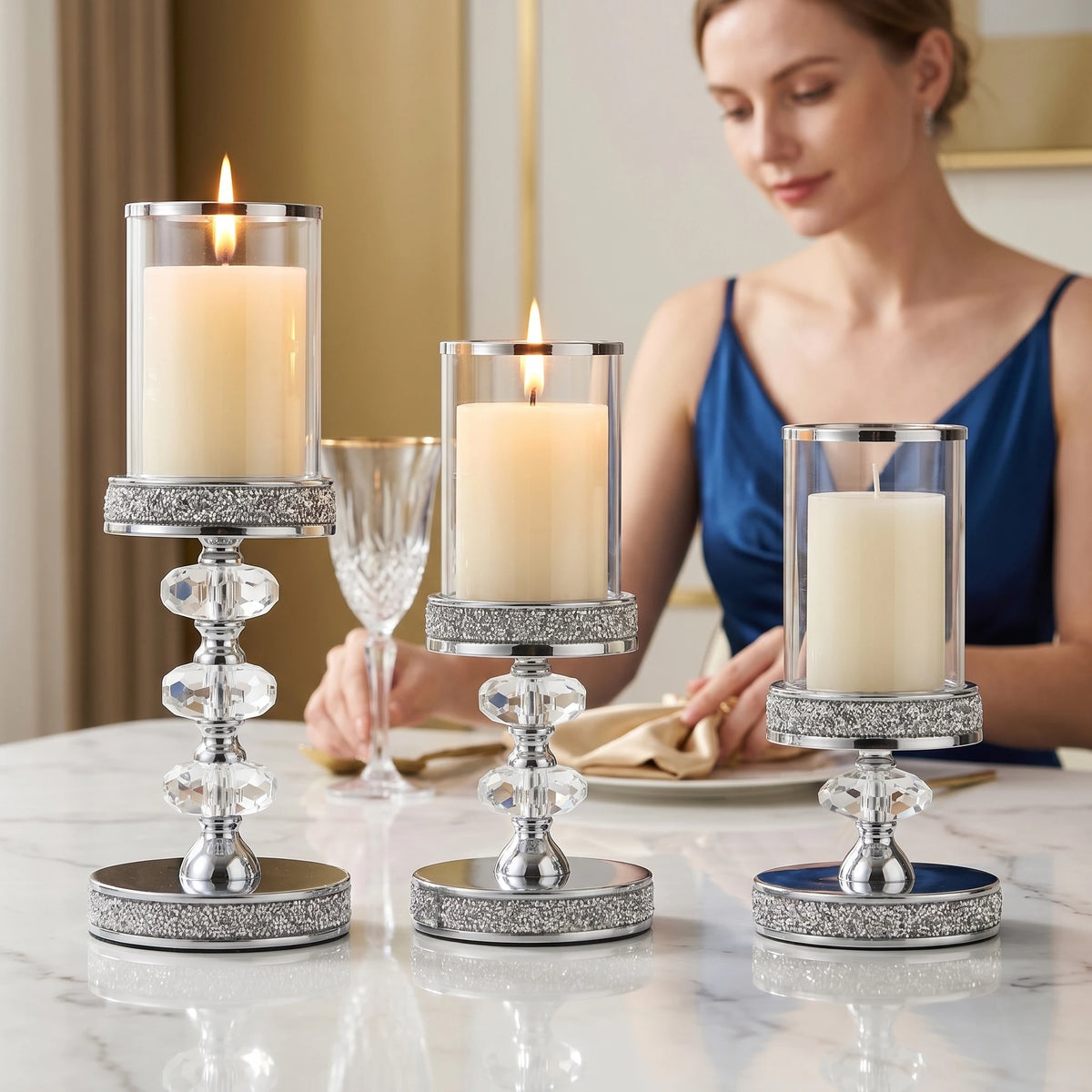 Candle holder with shade, available singly or as a set