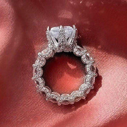 Geometric Engagement Ring With Zircon Centerpiece In Sterling Silver